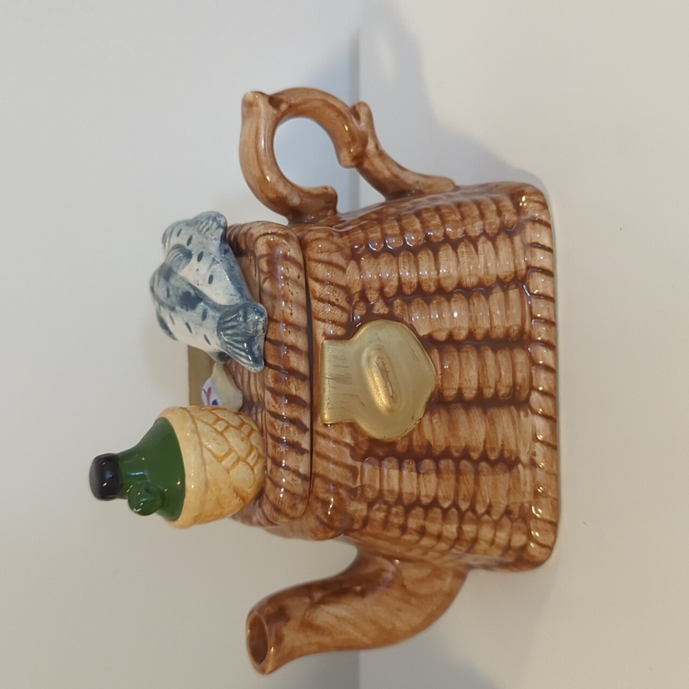 World Bazaar Inc Ceramic Miniature Fishing Basket Teapot